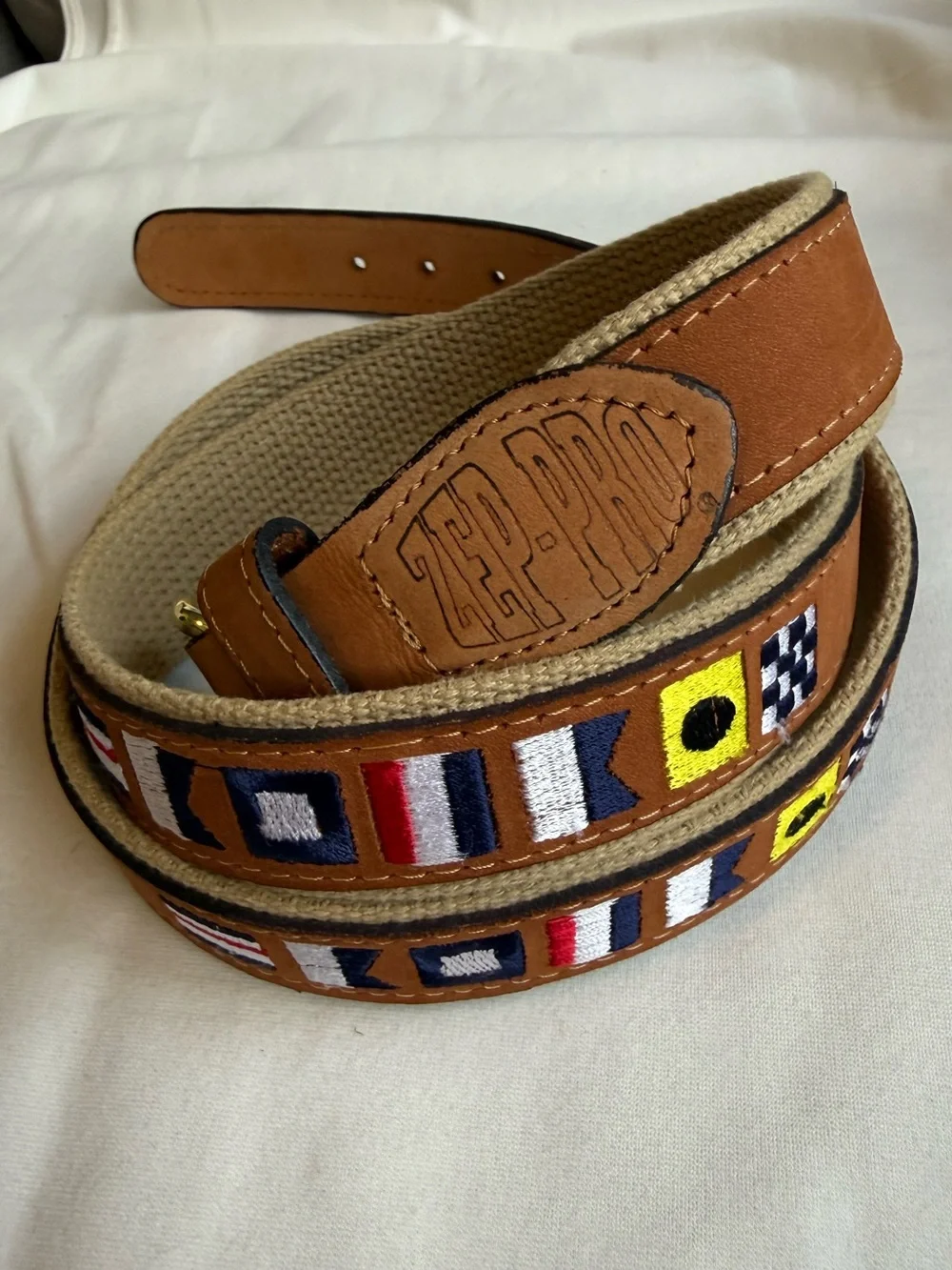 Zep-Pro Brown Leather Embroidered Nautical Belt